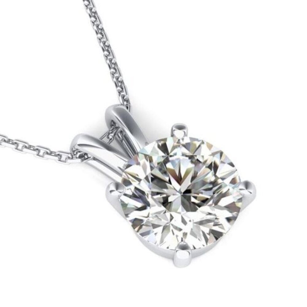 *NEW*  2.00 Carat Round-Cut Diamond Necklace – 14K White Gold – LG VS2 J